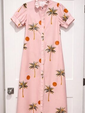 Anthropologie Pink Palm-Print Midi Dress - Size M